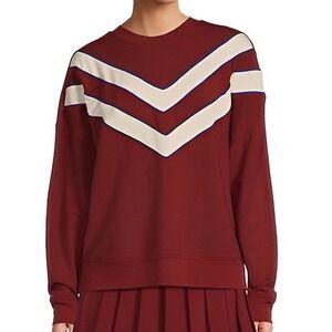 NWT Antonio Melani Active Stripe Piping Crew Neck Sweater Burgundy Size‎ M